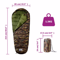 vidaXL Mummy Sleeping Bag for Adults Camping Hiking Sleeping Bag 3 Seasons