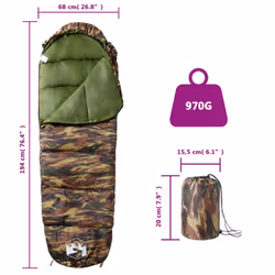 vidaXL Mummy Sleeping Bag for Adults Camping Hiking Sleeping Bag 3 Seasons