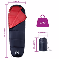 vidaXL Mummy Sleeping Bag for Adults Camping Hiking Sleeping Bag 3 Seasons - black and red