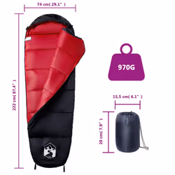 vidaXL Mummy Sleeping Bag for Adults Camping Hiking Sleeping Bag 3 Seasons - black and red