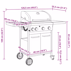 vidaXL Gas BBQ Grill with 4 Burners Gas Barbecue Black Powder-coated Steel