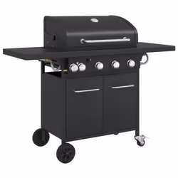 vidaXL Gas BBQ Grill with 5 Burners Gas Barbecue Black Powder-coated Steel