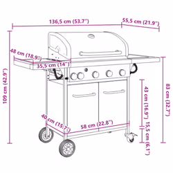 vidaXL Gas BBQ Grill with 5 Burners Gas Barbecue Black Powder-coated Steel