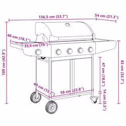 vidaXL Gas BBQ Grill with 5 Burners Gas Barbecue Grill Silver Stainless Steel