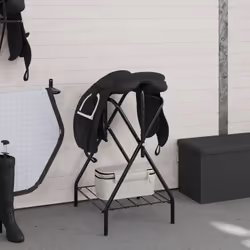 vidaXL Saddle Rack Foldable Freestanding Saddle Stand Saddle Holder Black Iron