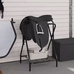vidaXL Saddle Rack Foldable Freestanding Saddle Stand Saddle Holder Black Iron