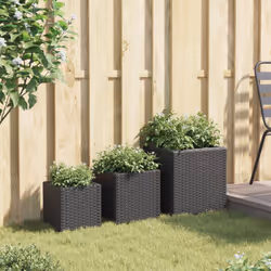 vidaXL Garden Planters Outdoor Flower Pot Planter Pot 3 pcs Black Poly Rattan