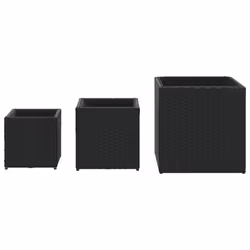 vidaXL Garden Planters Outdoor Flower Pot Planter Pot 3 pcs Black Poly Rattan - Additional view 4