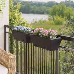 vidaXL Planters with hooks Patio Flower Pot Raised Bed 2 pcs Black Poly Rattan - Additional view 2