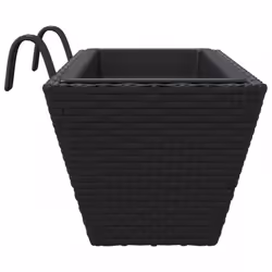 vidaXL Planters with hooks Patio Flower Pot Raised Bed 2 pcs Black Poly Rattan - Additional view 5