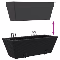 vidaXL Planters with hooks Patio Flower Pot Raised Bed 2 pcs Black Poly Rattan - Additional view 8