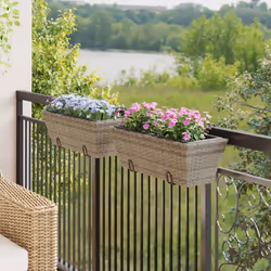 vidaXL Planters with hooks Patio Flower Pot Raised Bed 2 pcs Grey Poly Rattan