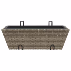 vidaXL Planters with hooks Patio Flower Pot Raised Bed 2 pcs Grey Poly Rattan - Additional view 4