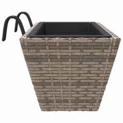 vidaXL Planters with hooks Patio Flower Pot Raised Bed 2 pcs Grey Poly Rattan - Additional view 5