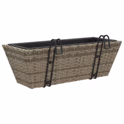 vidaXL Planters with hooks Patio Flower Pot Raised Bed 2 pcs Grey Poly Rattan - Additional view 6
