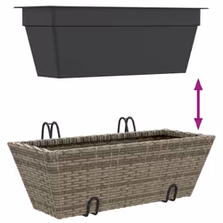 vidaXL Planters with hooks Patio Flower Pot Raised Bed 2 pcs Grey Poly Rattan - Additional view 8