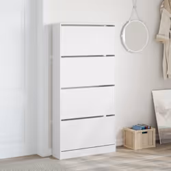 vidaXL Shoe Cabinet with 4 Flip-Drawers Shoe Storage Shelf Shoe Rack Cupboard - white, 80 x 21 x 163.5 cm