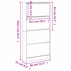 vidaXL Shoe Cabinet with 4 Flip-Drawers Shoe Storage Shelf Shoe Rack Cupboard - white, 80 x 21 x 163.5 cm - Additional view 9