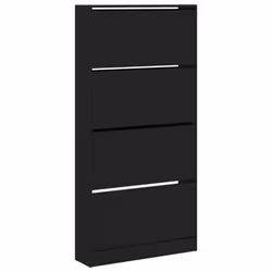 vidaXL Shoe Cabinet with 4 Flip-Drawers Shoe Storage Shelf Shoe Rack Cupboard - black, 80 x 21 x 163.5 cm