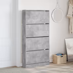 vidaXL Shoe Cabinet with 4 Flip-Drawers Shoe Storage Shelf Shoe Rack Cupboard - concrete grey, 80 x 21 x 163.5 cm - Additional view 2