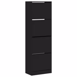 vidaXL Shoe Cabinet with 4 Flip-Drawers Shoe Storage Shelf Shoe Rack Cupboard - black, 60 x 34 x 187.5 cm