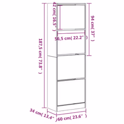 vidaXL Shoe Cabinet with 4 Flip-Drawers Shoe Storage Shelf Shoe Rack Cupboard - black, 60 x 34 x 187.5 cm