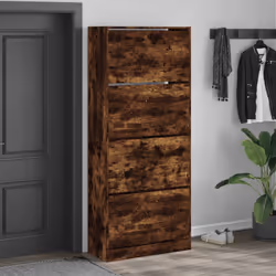 vidaXL Shoe Cabinet with 4 Flip-Drawers Shoe Storage Shelf Shoe Rack Cupboard - smoked oak, 80 x 34 x 187.5 cm