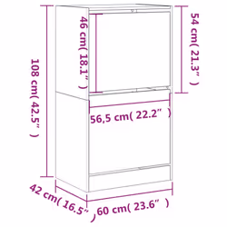 vidaXL Shoe Cabinet with 4 Flip-Drawers Shoe Storage Shelf Shoe Rack Cupboard - white, 60 x 42 x 108 cm