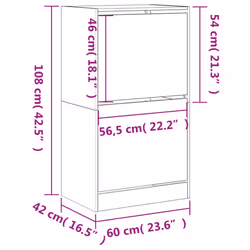 vidaXL Shoe Cabinet with 2 Flip-Drawers Shoe Storage Shelf Rack Sonoma Oak - Additional view 9