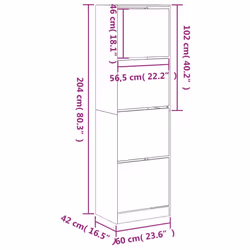 vidaXL Shoe Cabinet with 4 Flip-Drawers Shoe Storage Shelf Shoe Rack Cupboard - grey sonoma, 60 x 42 x 204 cm