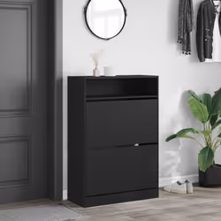 vidaXL Shoe Cabinet with 2 Flip-Drawers Shoe Storage Shelf Shoe Rack Cupboard - black, 80 x 34 x 116 cm