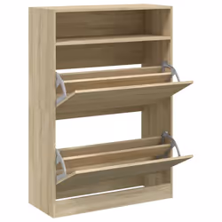 vidaXL Shoe Cabinet with 2 Flip-Drawers Shoe Storage Shelf Shoe Rack Cupboard - sonoma oak, 80 x 34 x 116 cm - Additional view 4