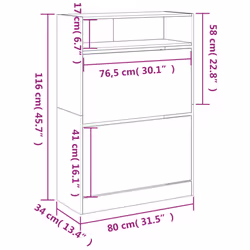 vidaXL Shoe Cabinet with 2 Flip-Drawers Shoe Storage Shelf Shoe Rack Cupboard - sonoma oak, 80 x 34 x 116 cm - Additional view 9