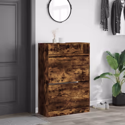 vidaXL Shoe Cabinet with 2 Flip-Drawers Shoe Storage Shelf Shoe Rack Cupboard - smoked oak, 80 x 34 x 116 cm
