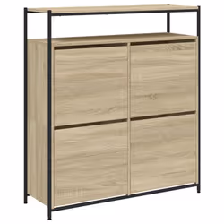 vidaXL Shoe Cabinet with 4 Flip-Drawers Shoe Storage Shelf Rack Grey Sonoma - sonoma oak, 100 x 34 x 112 cm