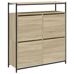 vidaXL Shoe Cabinet with 4 Flip-Drawers Shoe Storage Shelf Rack Grey Sonoma - sonoma oak, 100 x 34 x 112 cm