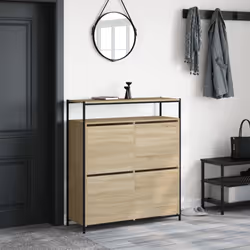 vidaXL Shoe Cabinet with 4 Flip-Drawers Shoe Storage Shelf Rack Grey Sonoma - sonoma oak, 100 x 34 x 112 cm
