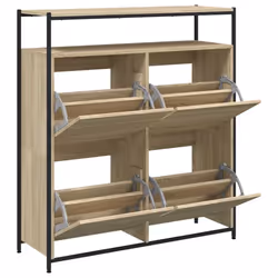vidaXL Shoe Cabinet with 4 Flip-Drawers Shoe Storage Shelf Rack Grey Sonoma - sonoma oak, 100 x 34 x 112 cm - Additional view 4