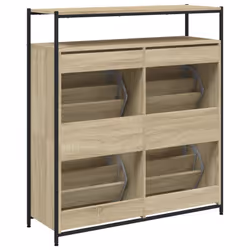 vidaXL Shoe Cabinet with 4 Flip-Drawers Shoe Storage Shelf Rack Grey Sonoma - sonoma oak, 100 x 34 x 112 cm - Additional view 7