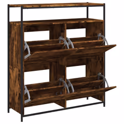 vidaXL Shoe Cabinet with 4 Flip-Drawers Shoe Storage Shelf Rack Smoked Oak - Additional view 4