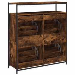 vidaXL Shoe Cabinet with 4 Flip-Drawers Shoe Storage Shelf Rack Smoked Oak - Additional view 7