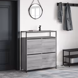 vidaXL Shoe Cabinet with 4 Flip-Drawers Shoe Storage Shelf Rack Grey Sonoma - grey sonoma, 100 x 34 x 112 cm