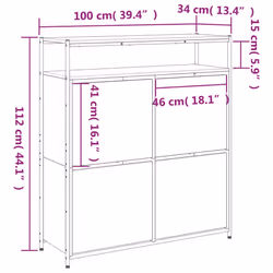 vidaXL Shoe Cabinet with 4 Flip-Drawers Shoe Storage Shelf Rack Grey Sonoma - grey sonoma, 100 x 34 x 112 cm