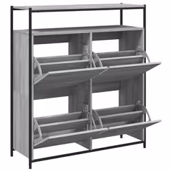 vidaXL Shoe Cabinet with 4 Flip-Drawers Shoe Storage Shelf Rack Grey Sonoma - grey sonoma, 100 x 34 x 112 cm - Additional view 4
