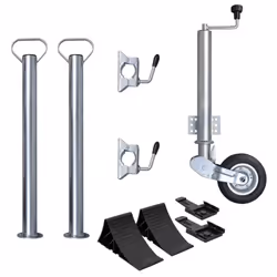 vidaXL Folding Jockey Wheel 60 mm with Wheel Chocks Trailer Caravan Horse Box - 7 pcs