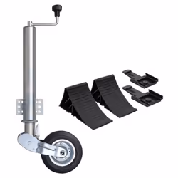 vidaXL Folding Jockey Wheel 60 mm with Wheel Chocks Trailer Caravan Horse Box - 3 pcs