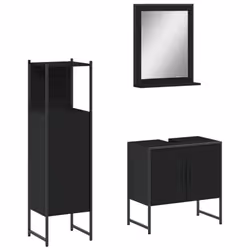 vidaXL Bathroom Cabinet Set 3 Piece Vanity Unit Sink Cabinet Engineered Wood - black