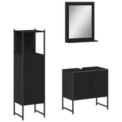 vidaXL Bathroom Cabinet Set 3 Piece Vanity Unit Sink Cabinet Engineered Wood - black