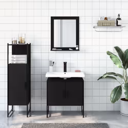 vidaXL Bathroom Cabinet Set 3 Piece Vanity Unit Sink Cabinet Engineered Wood - black