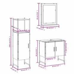 vidaXL Bathroom Cabinet Set 3 Piece Sink Cabinet Smoked Oak Engineered Wood - Additional view 3